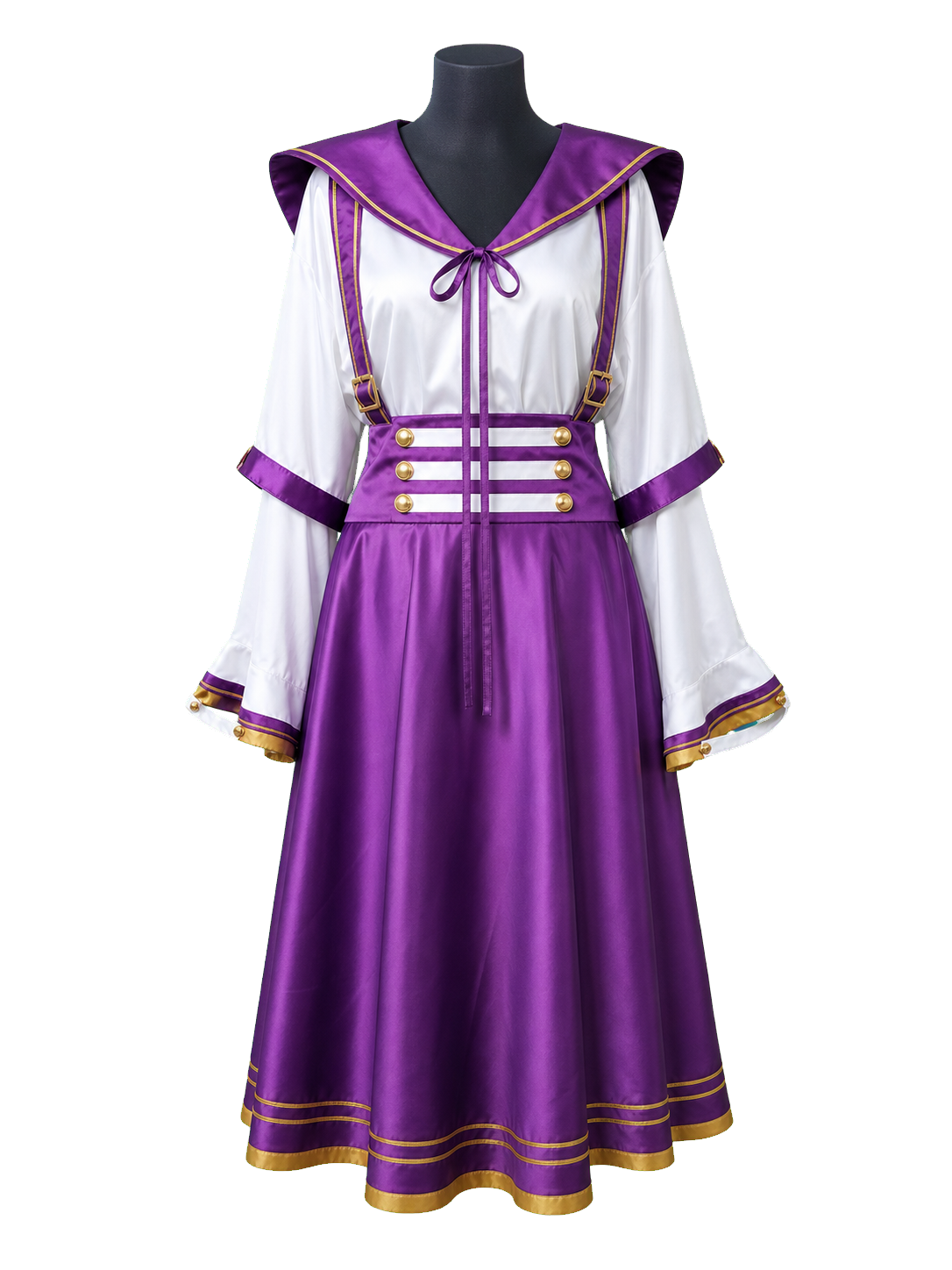Purple dress with gold trim costume product shot